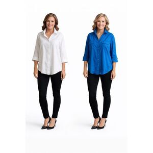 2 Button Up Down Blouse Shirt Blue White Westbound WOMEN'S WOMAN'S XLG